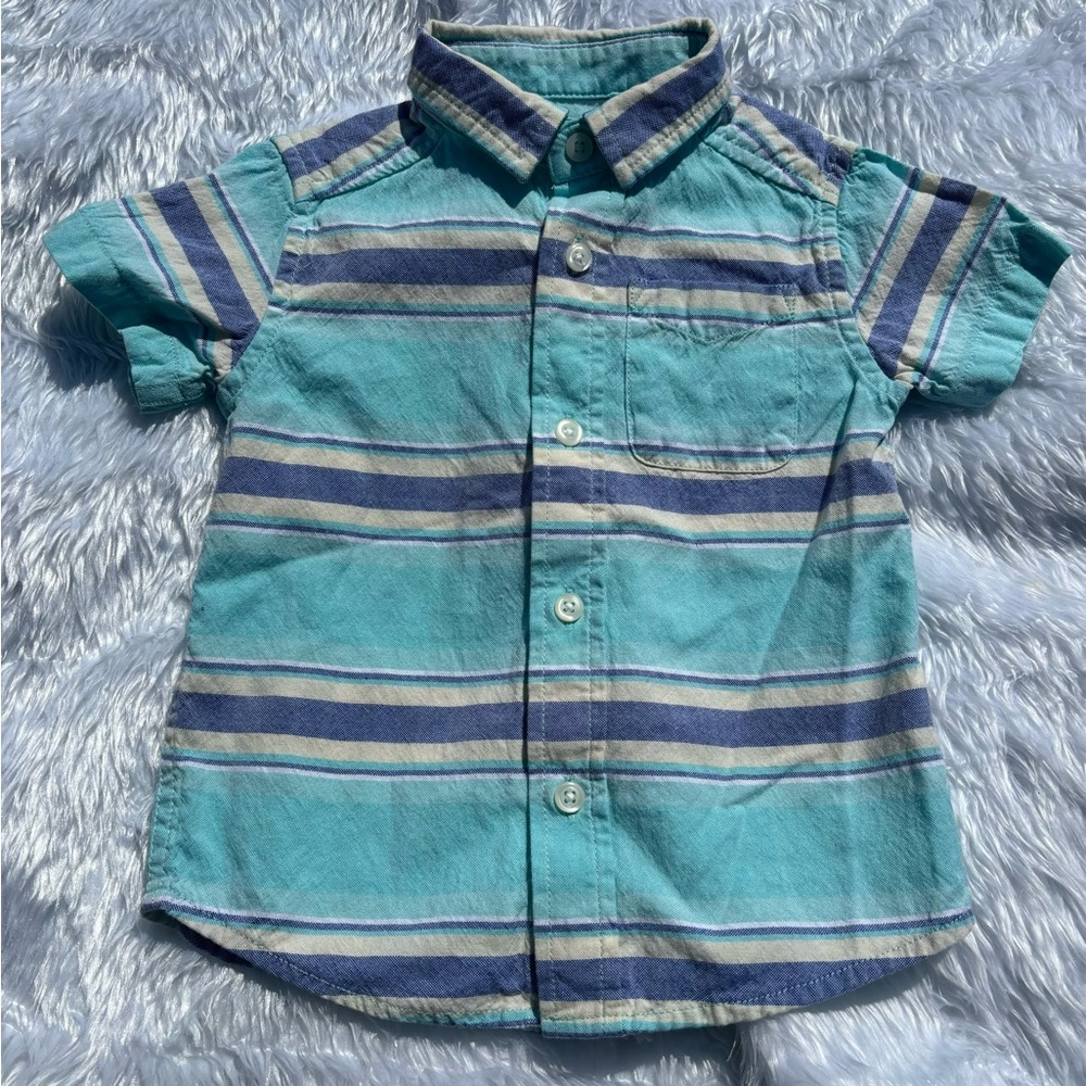 The Children's Place Short Sleeve Button Up Shirt Boys Size 18-24M Plaid